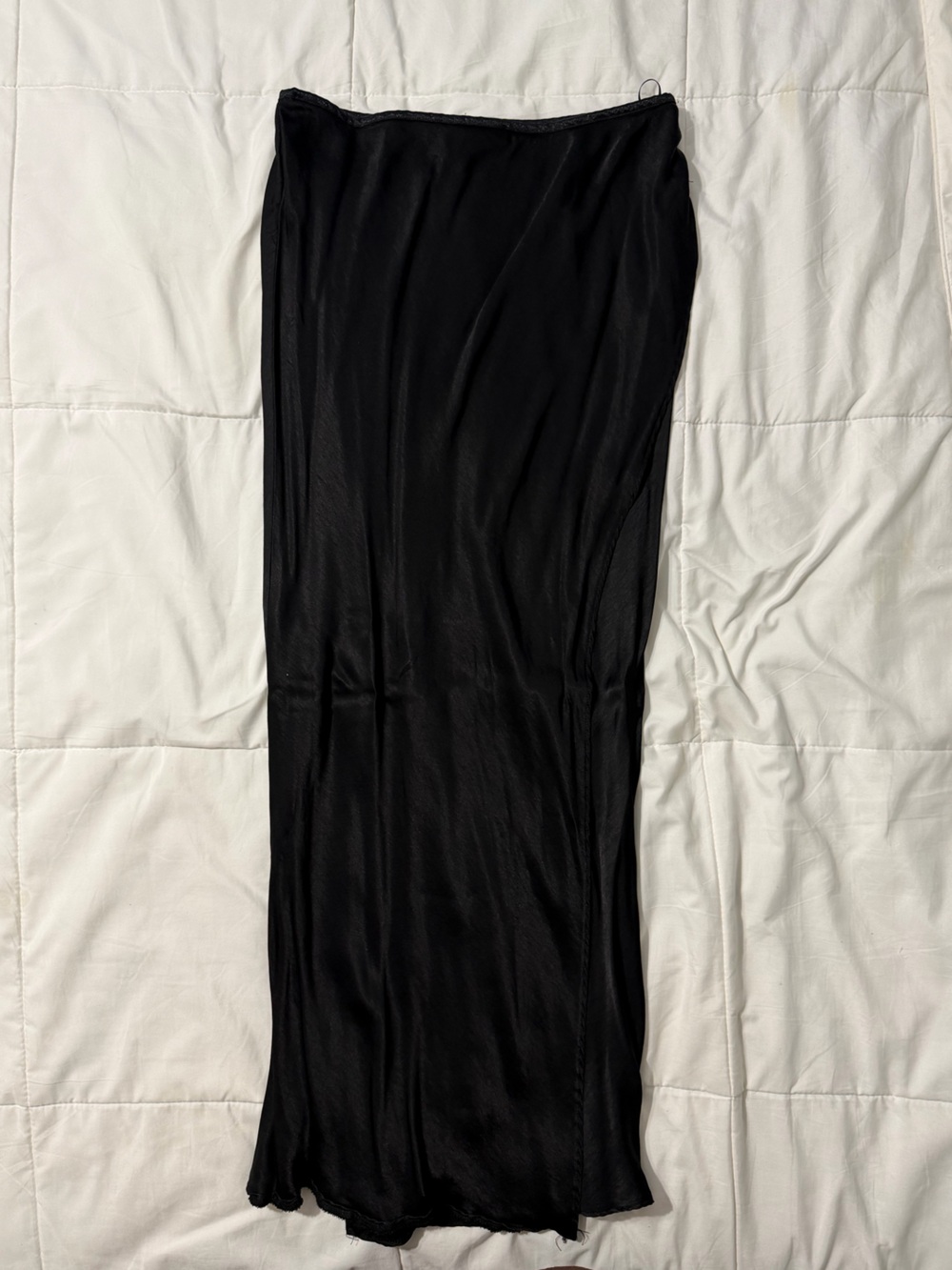 Zara Black Satin Maxi Skirt Side Slit- Size Large